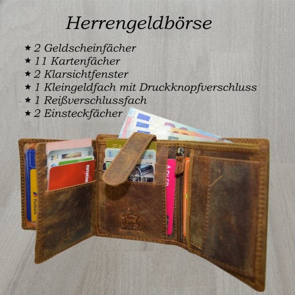 flevado Vintage Wildleder Geldbörse Voll Leder Herren Portemonnaie Hochformat RFID Safe